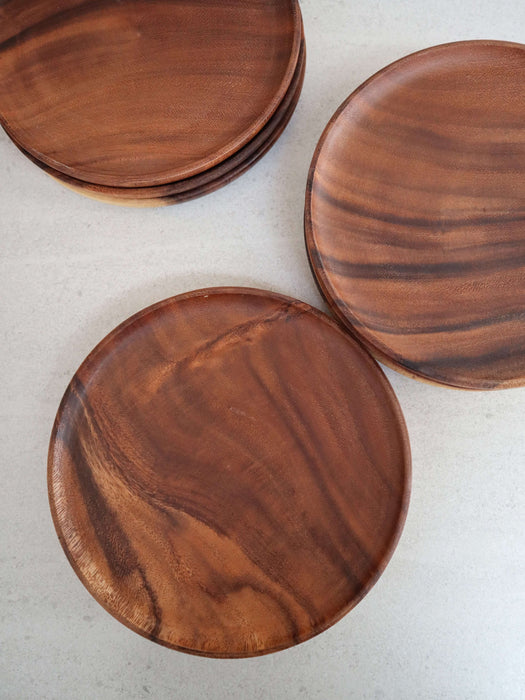 medium round wooden plate acacia wood handmade