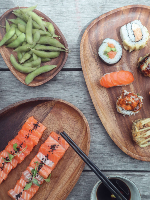 wooden serving plate set sushi plate minimalistic style